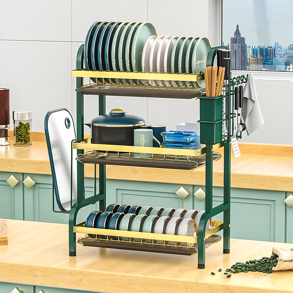 3 Tier Dish Rack Large Capacity Carbon Steel Dish Rack