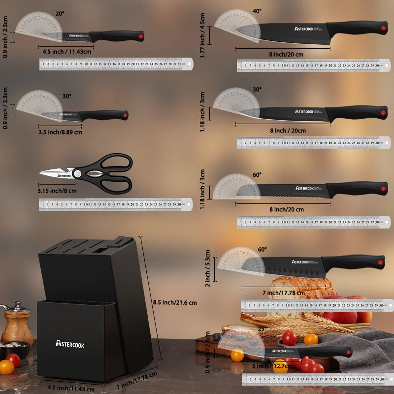 15 pc Knife Set with Sharpener Block