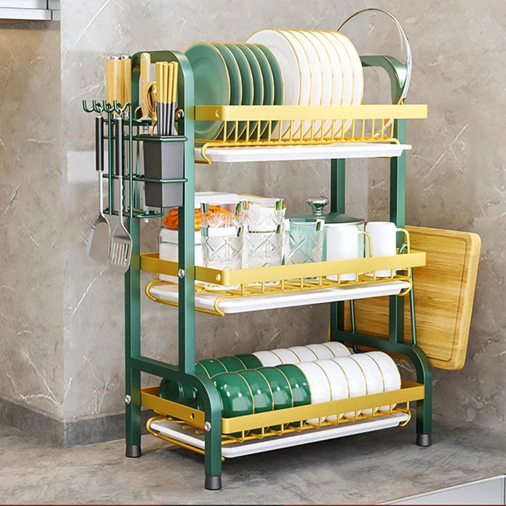 3 Tier Dish Rack Large Capacity Carbon Steel Dish Rack