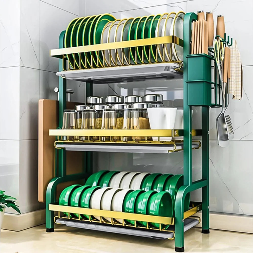 3 Tier Dish Rack Large Capacity Carbon Steel Dish Rack