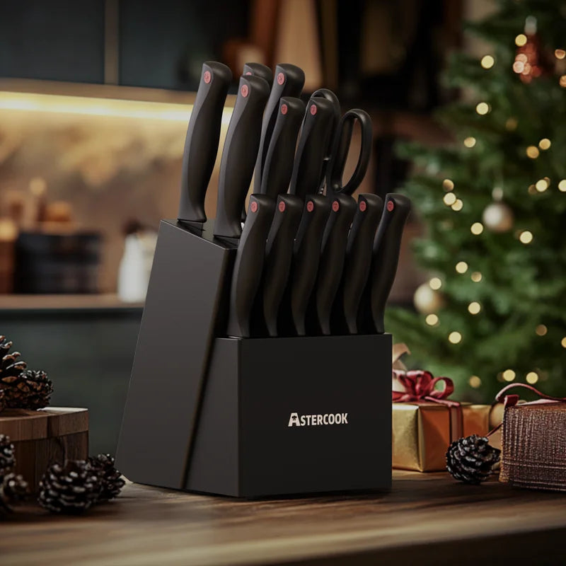 15 pc Knife Set with Sharpener Block