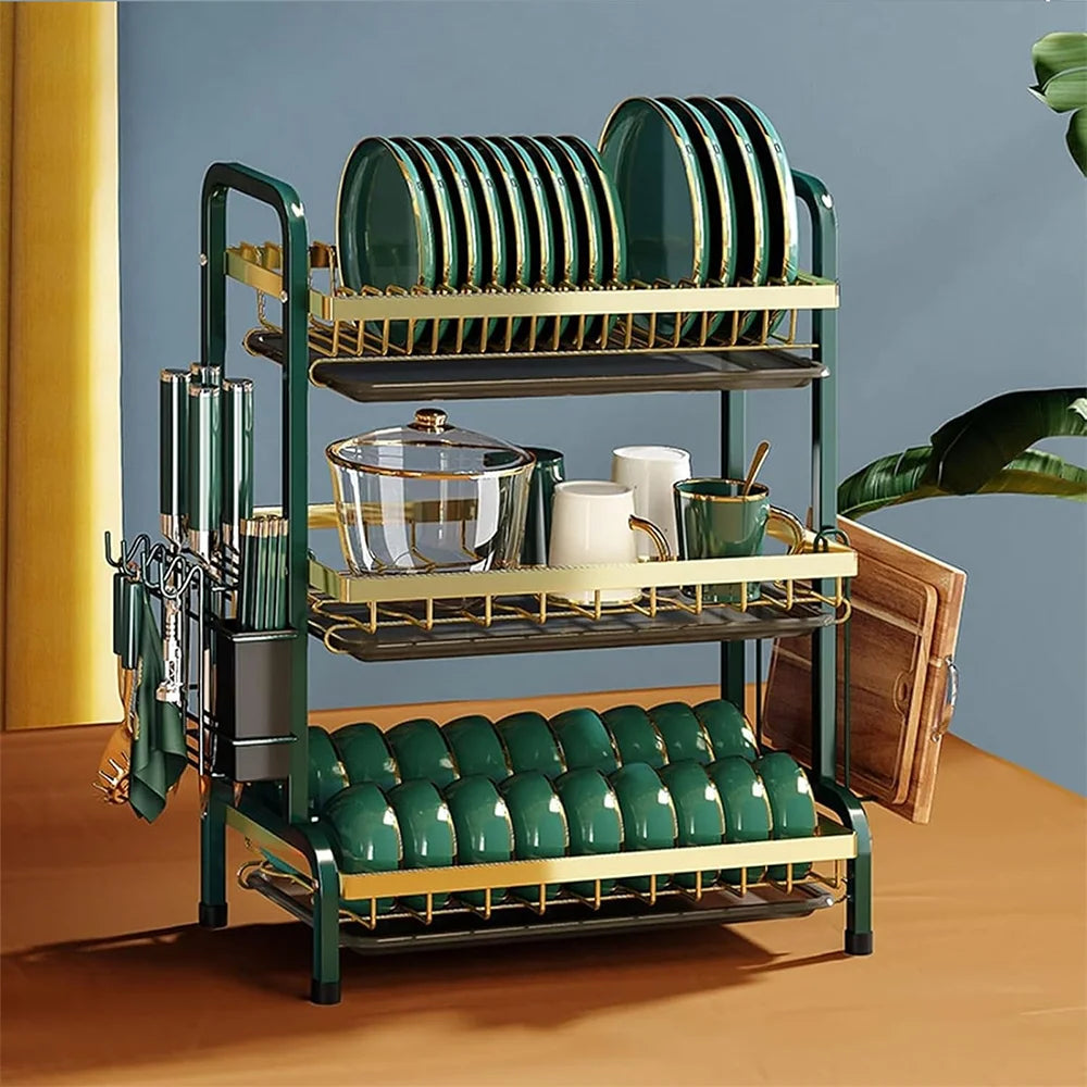 3 Tier Dish Rack Large Capacity Carbon Steel Dish Rack