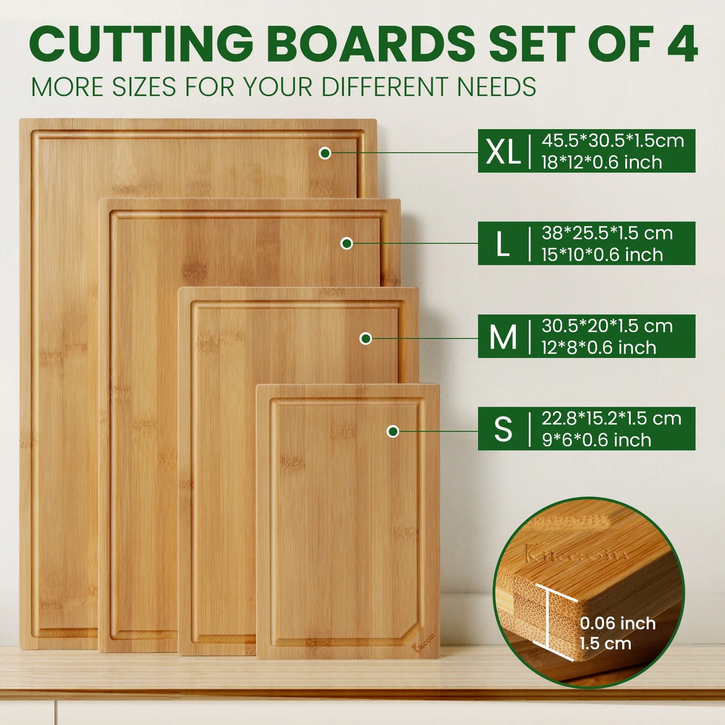 4-Piece XL Bamboo Cutting Board