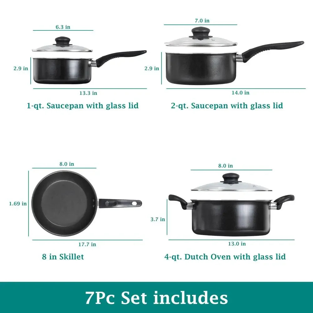 7-Piece Nonstick Black Cookware Set