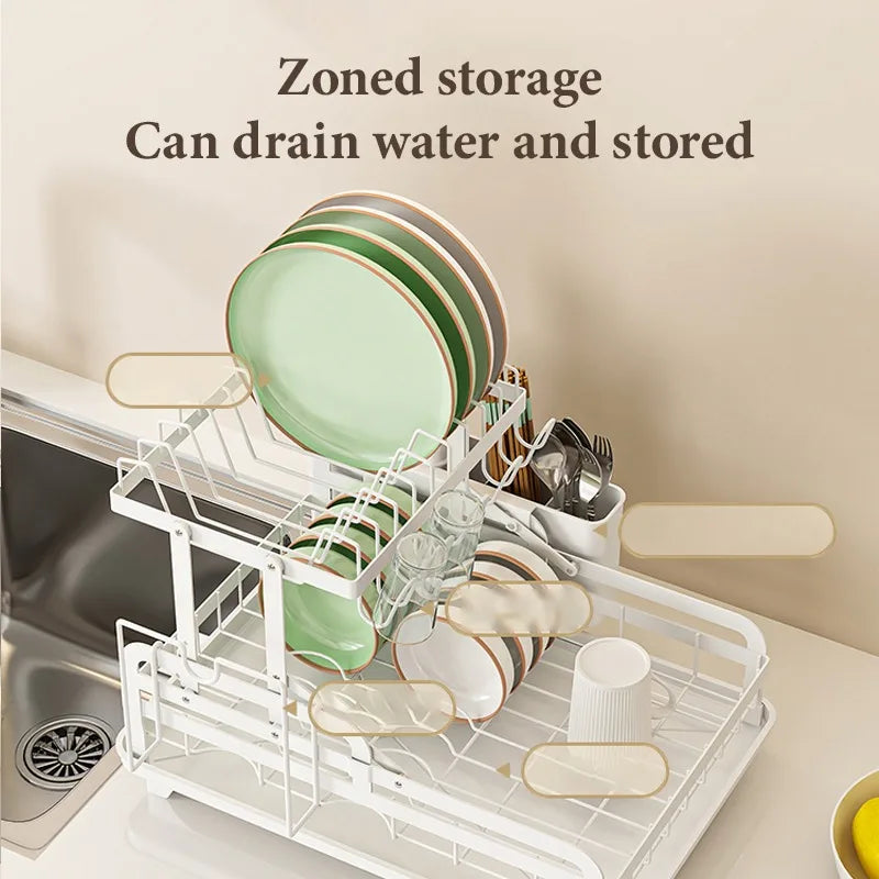 2 Tier Dish Drying Rack with Automatic Drainer