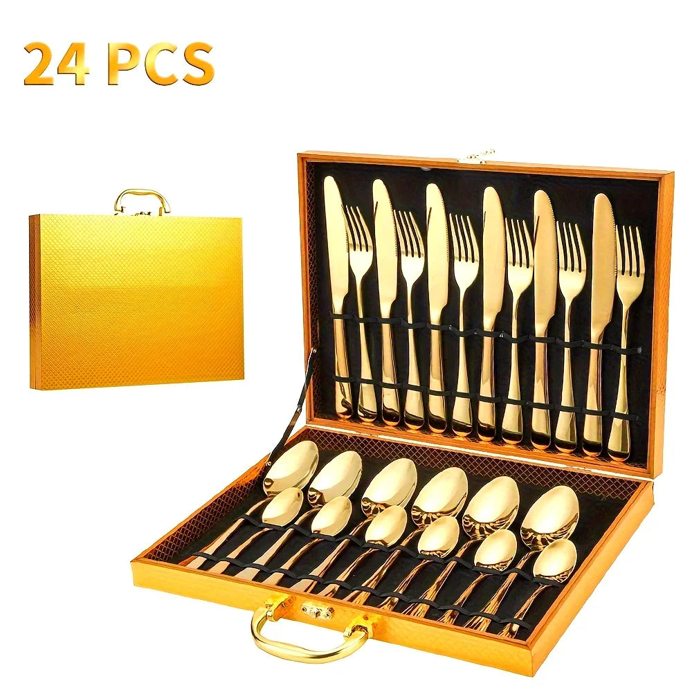 24pcs Stainless Steel Flatware Set w/Case