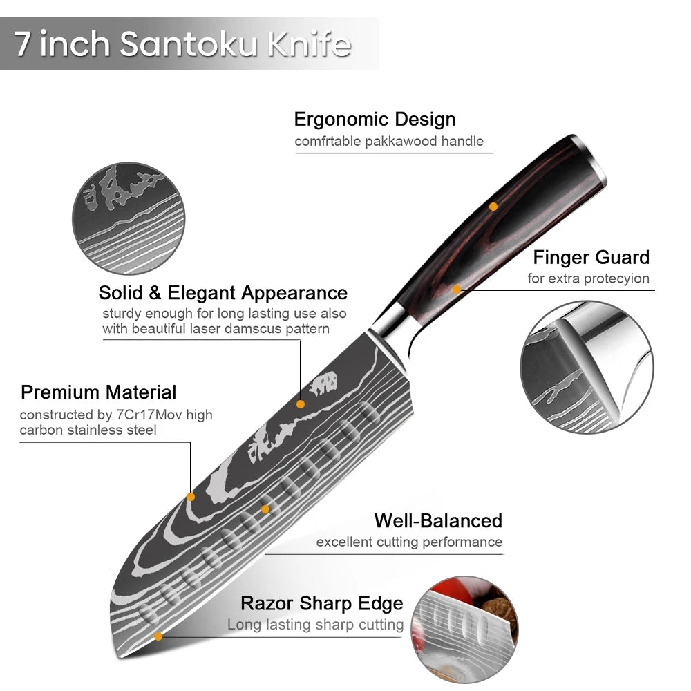 7 Inch Santoku Knife Laser Damascus Stainless Steel