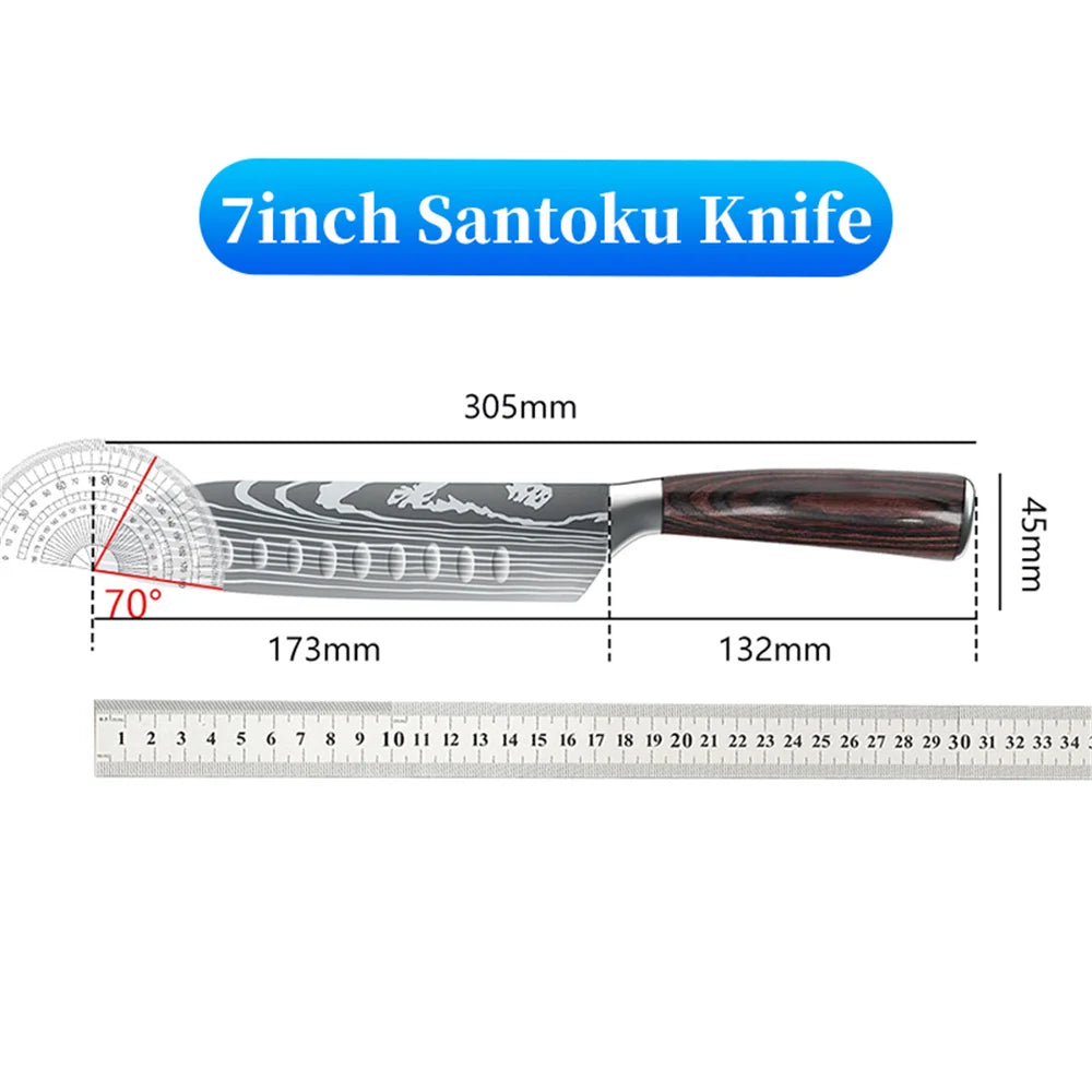 7 Inch Santoku Knife Laser Damascus Stainless Steel