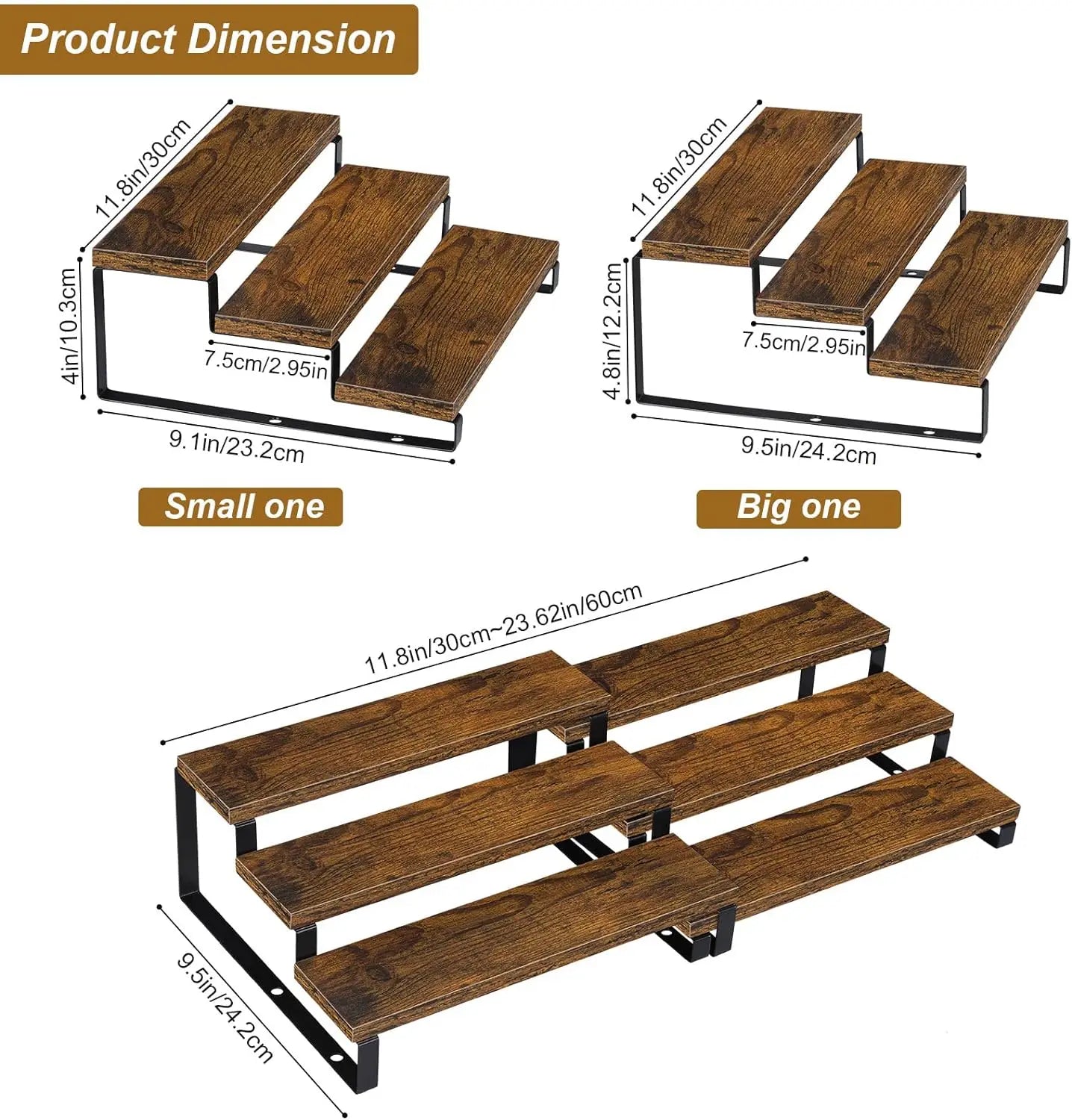 3-Tier Wooden Spice Rack Set of 2