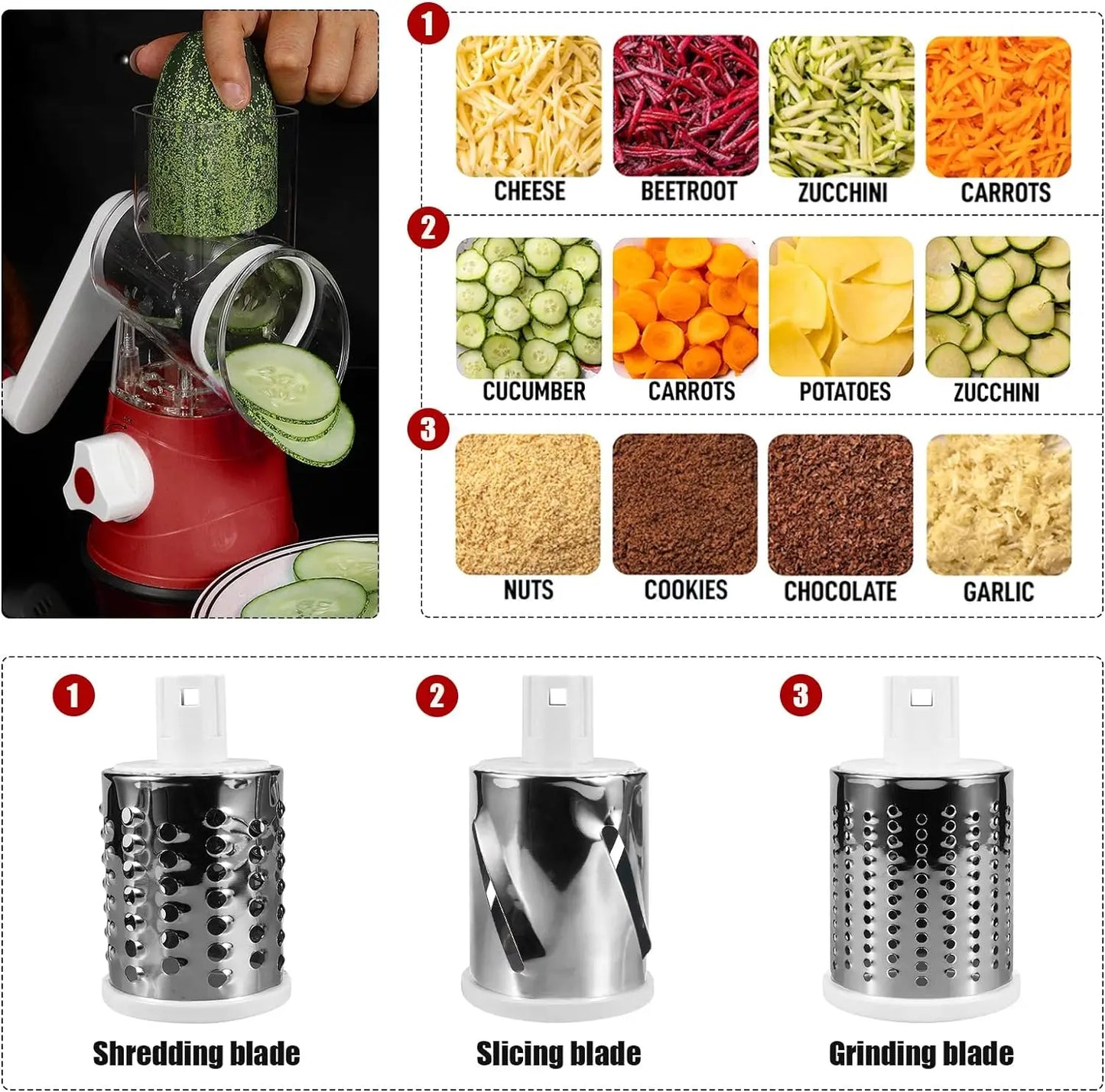 Rotary Grater/Slicer Red