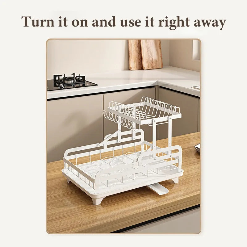 2 Tier Dish Drying Rack with Automatic Drainer