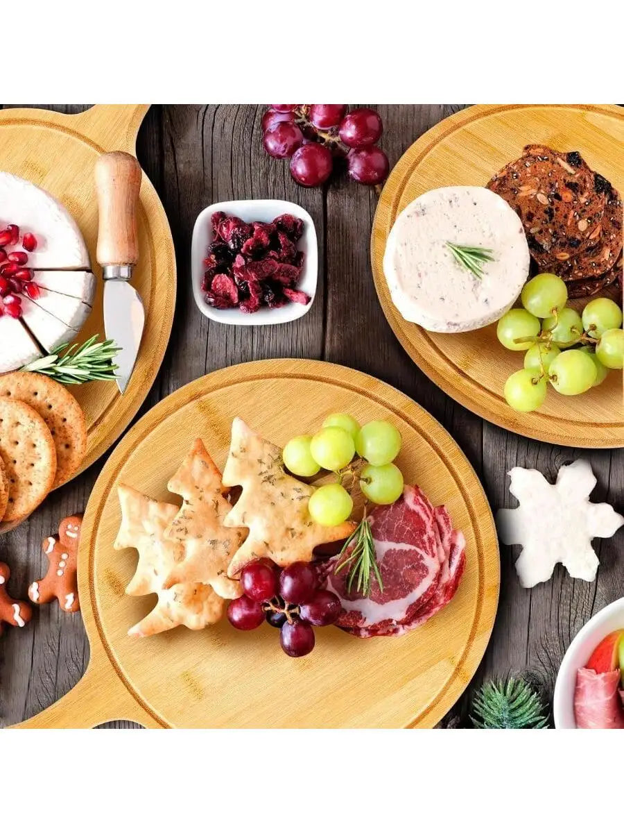 10 Pcs Round Wooden Cutting Boards With Handle