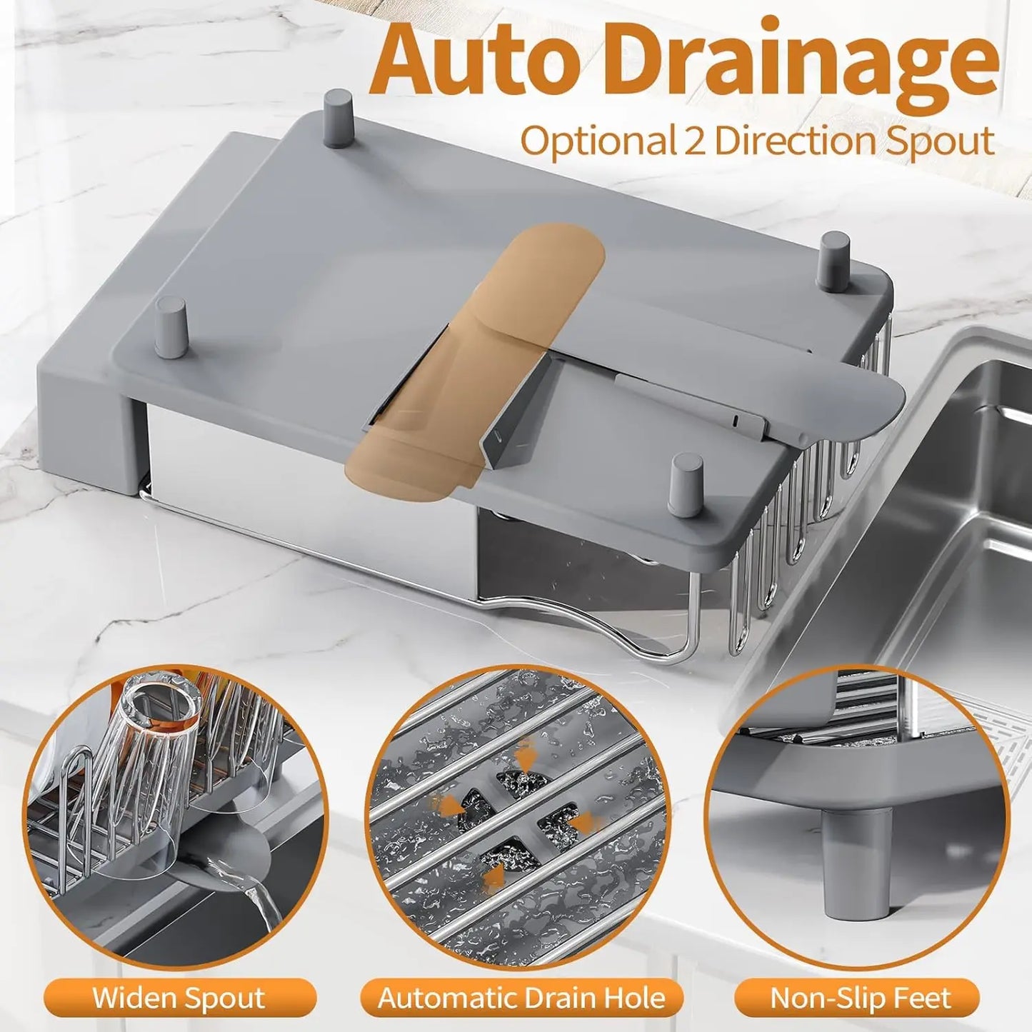 304 Dish Drying Rack - Large Stainless Steel Dish Drainer for Kitchen Counter, Multifunctional Rust Resistant Kitchen Organizer