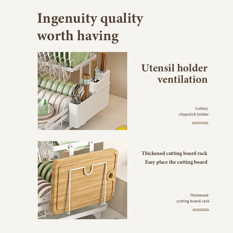 2 Tier Dish Drying Rack with Automatic Drainer