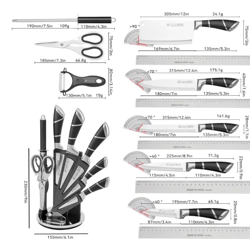 9 Pc Kitchen Knife Set With Sharpener