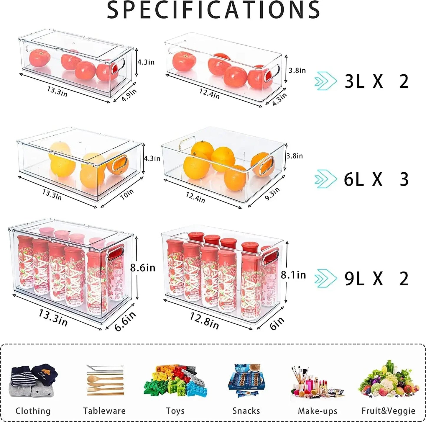 4 Pack Stackable Refrigerator Organizer