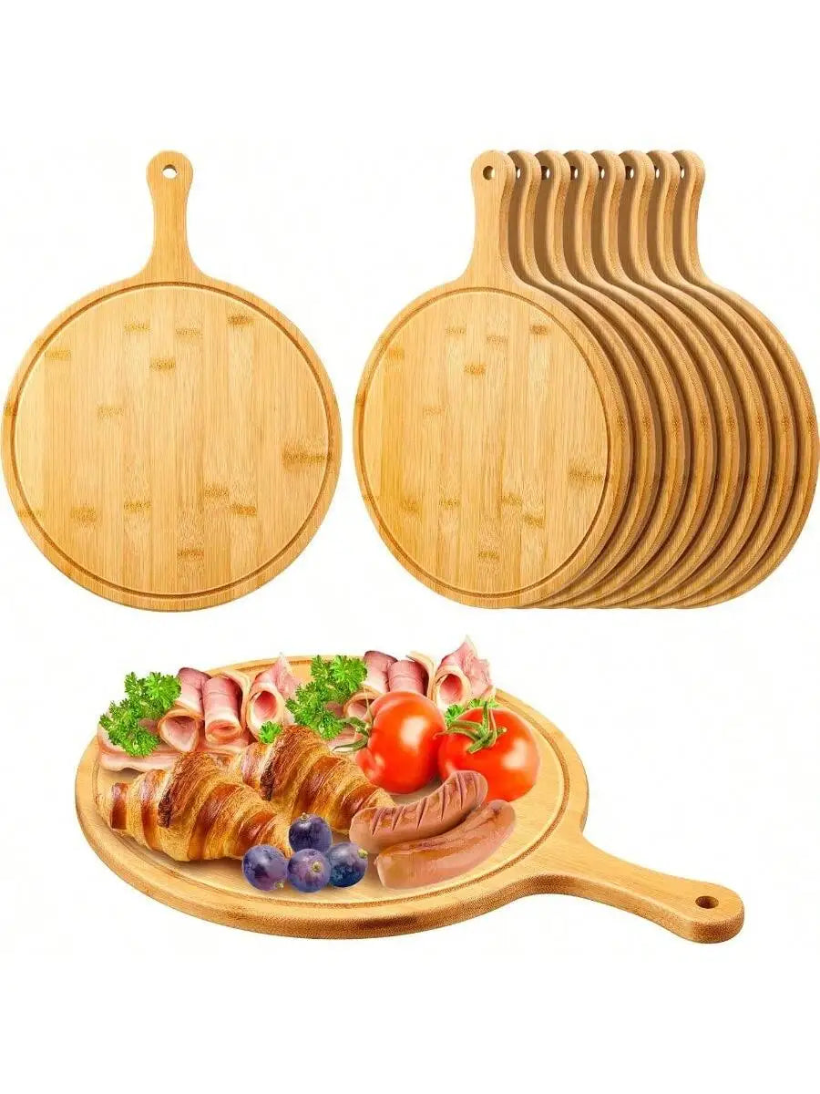 10 Pcs Round Wooden Cutting Boards With Handle