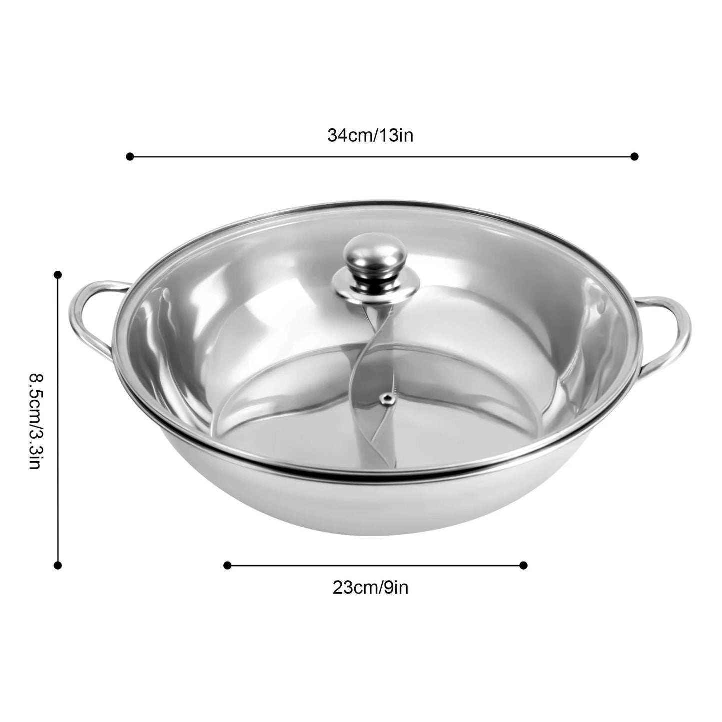 34cm Double Split Stainless Steel Hot Pot With Cover