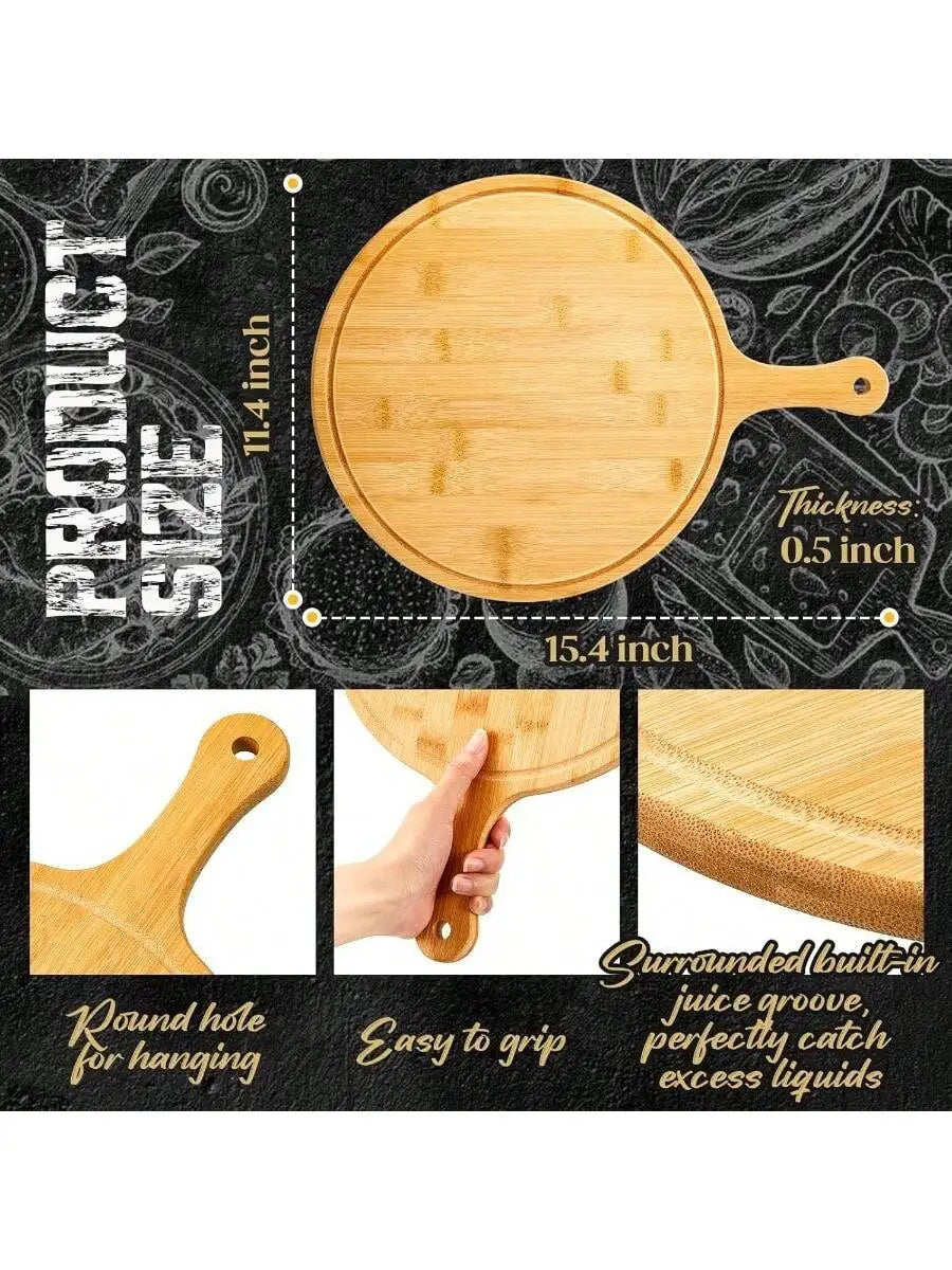 10 Pcs Round Wooden Cutting Boards With Handle