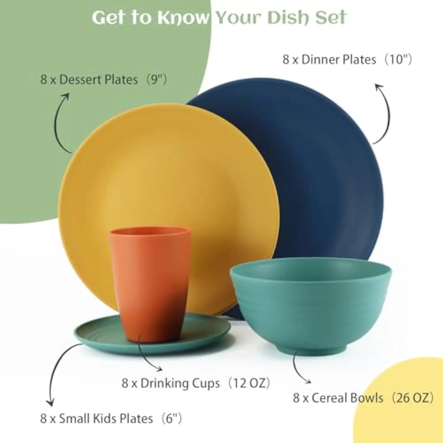 40-Piece Kitchen Plastic Wheat Straw Dinnerware Set For 8