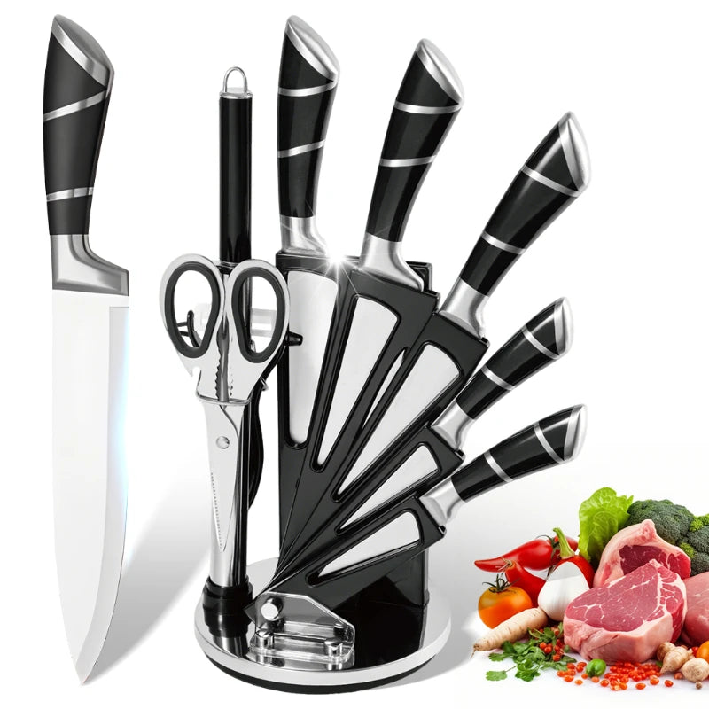 9 Pc Kitchen Knife Set With Sharpener