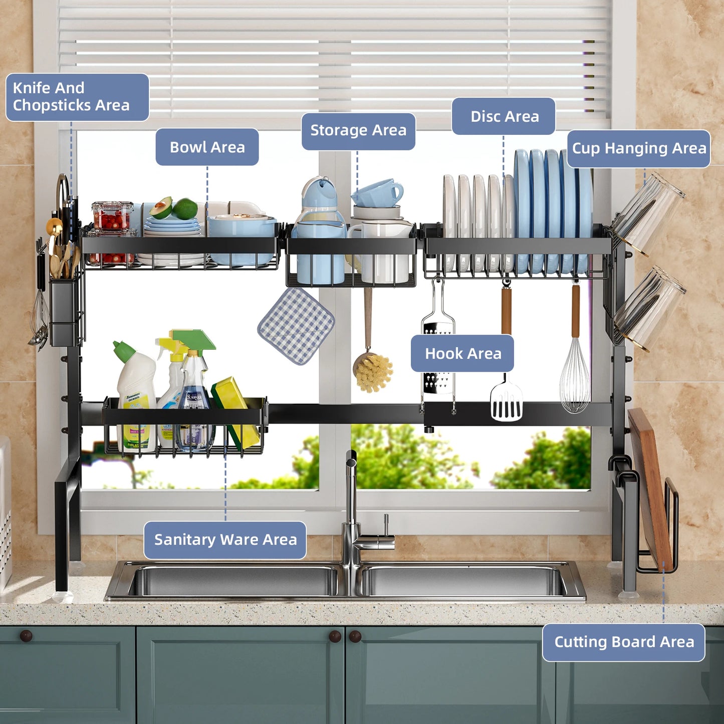 2 Tier Over The Sink Dish Drying Rack