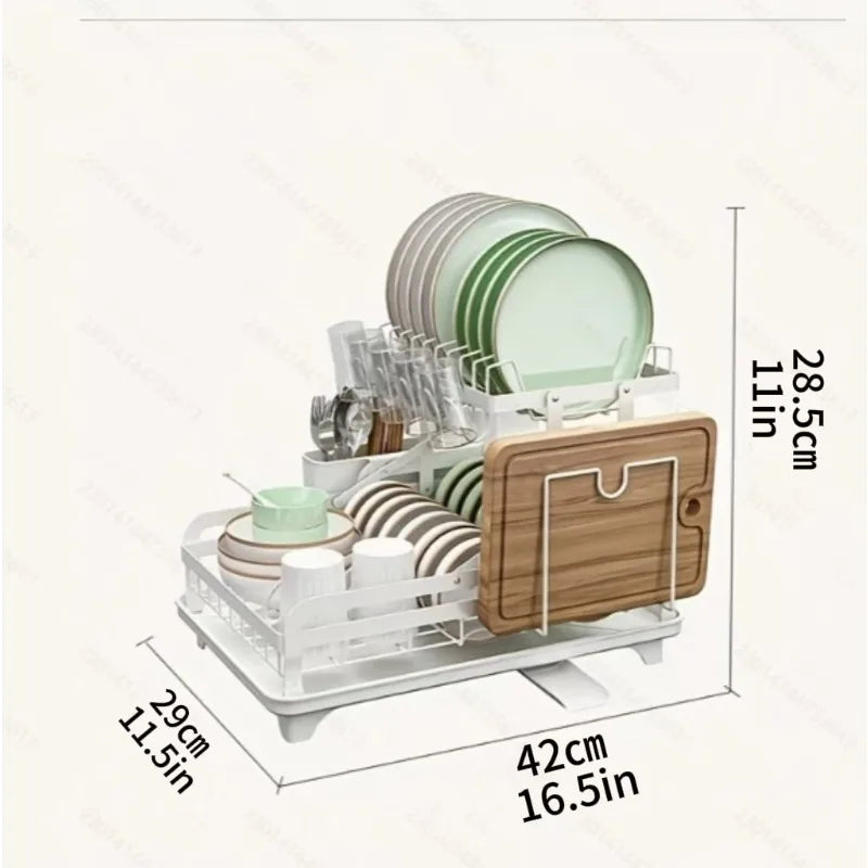 2 Tier Dish Drying Rack with Automatic Drainer