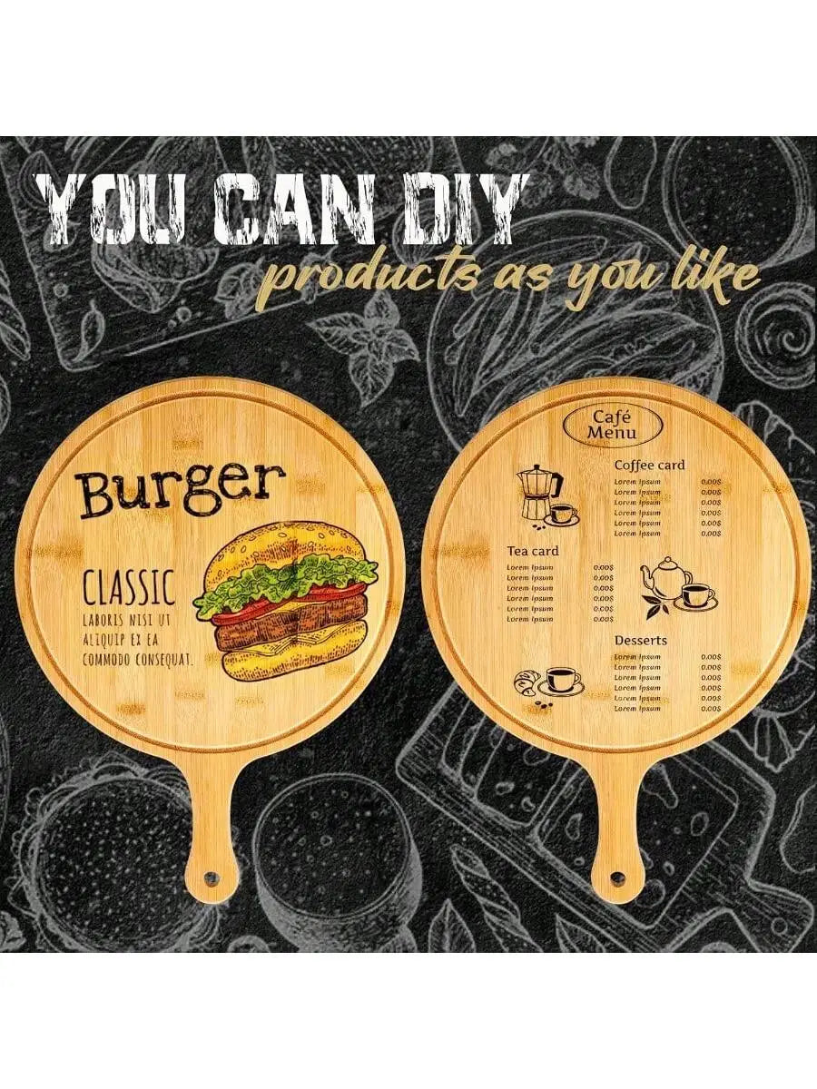 10 Pcs Round Wooden Cutting Boards With Handle