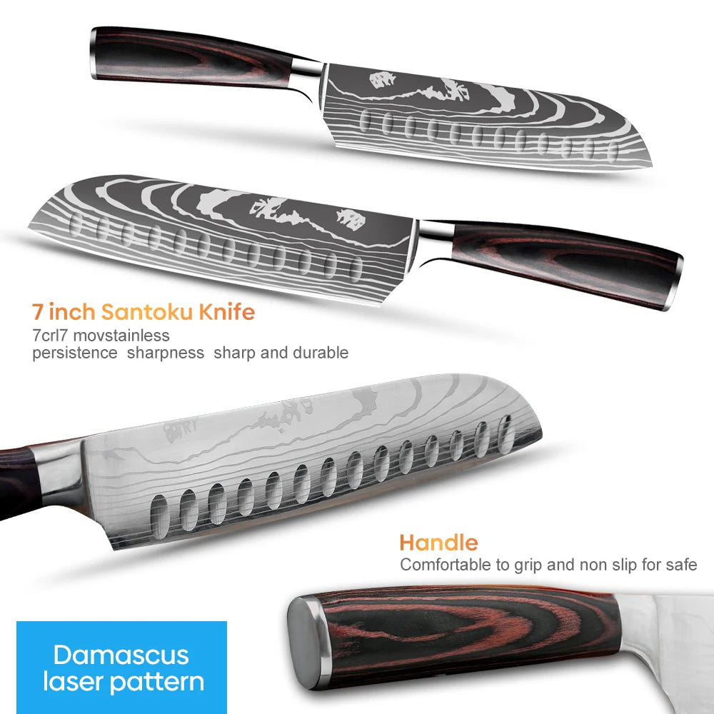 7 Inch Santoku Knife Laser Damascus Stainless Steel