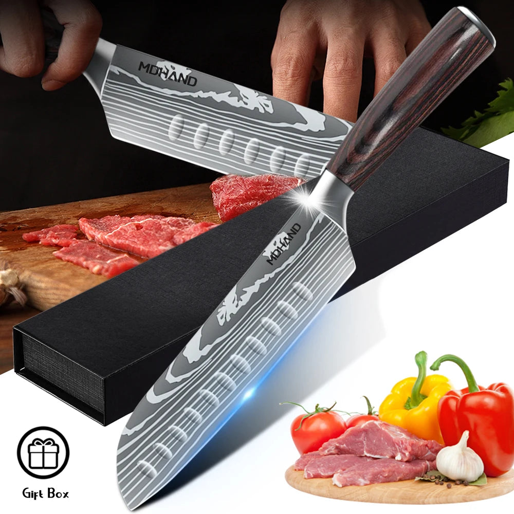 7 Inch Santoku Knife Laser Damascus Stainless Steel