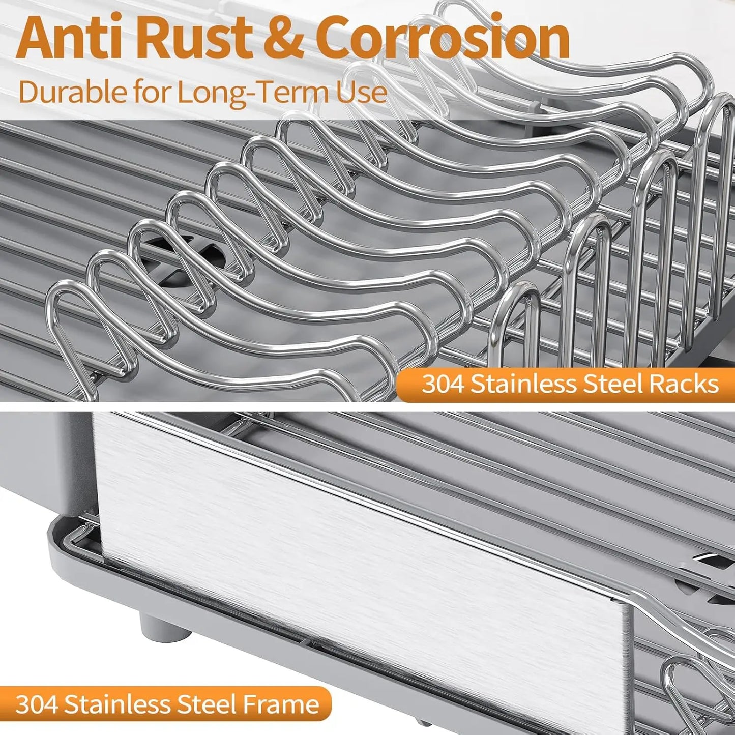 304 Dish Drying Rack - Large Stainless Steel Dish Drainer for Kitchen Counter, Multifunctional Rust Resistant Kitchen Organizer