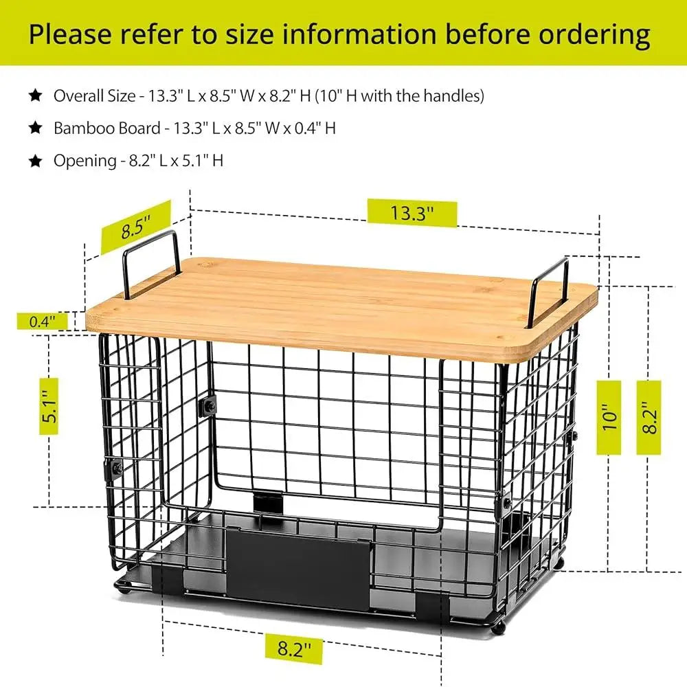 2 Set Stackable Wire Basket with Bamboo Top