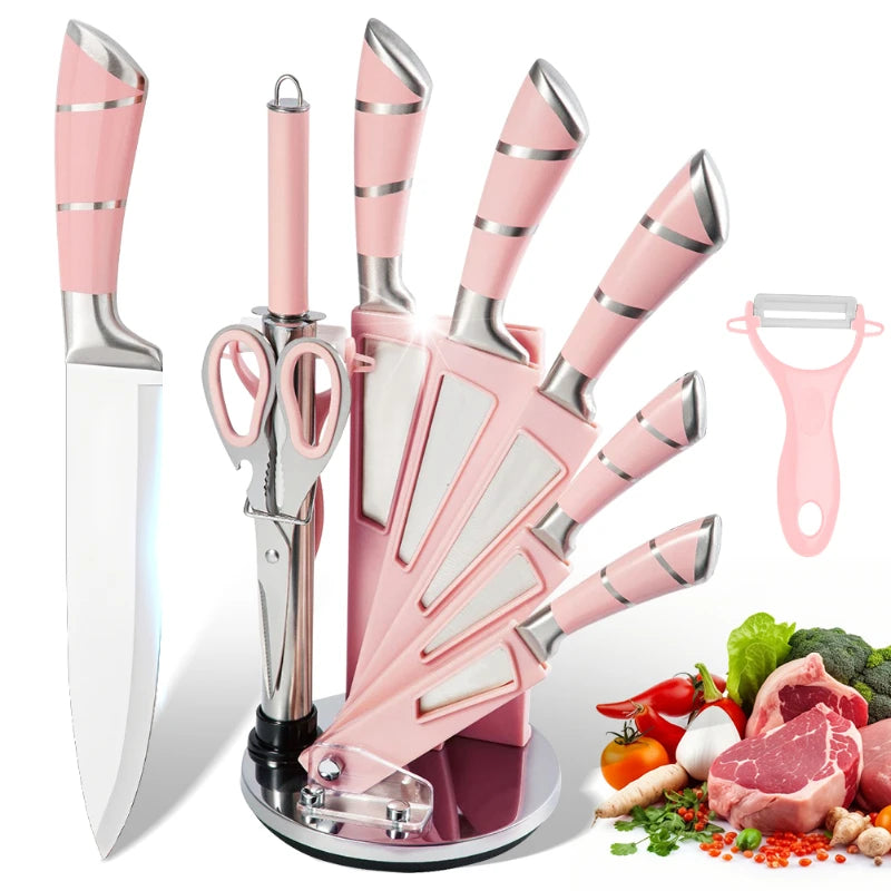 9 Pc Kitchen Knife Set With Sharpener