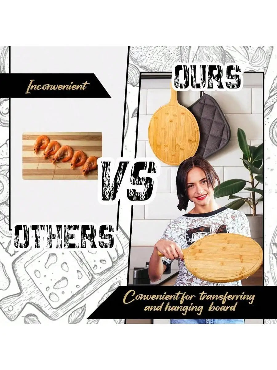 10 Pcs Round Wooden Cutting Boards With Handle