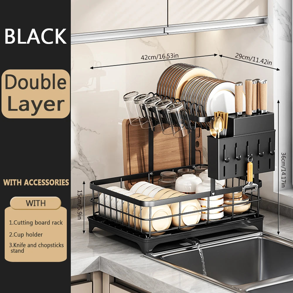 1 or 2-Tier Space-Saving Kitchen Dish Drying Rack