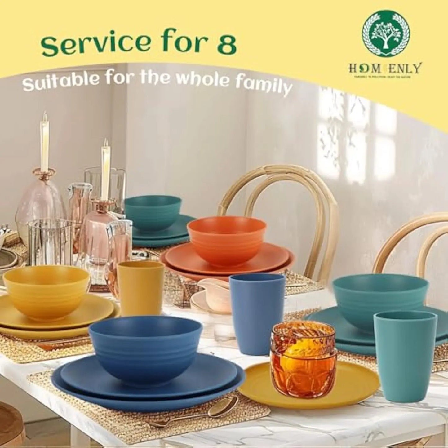 40-Piece Kitchen Plastic Wheat Straw Dinnerware Set For 8