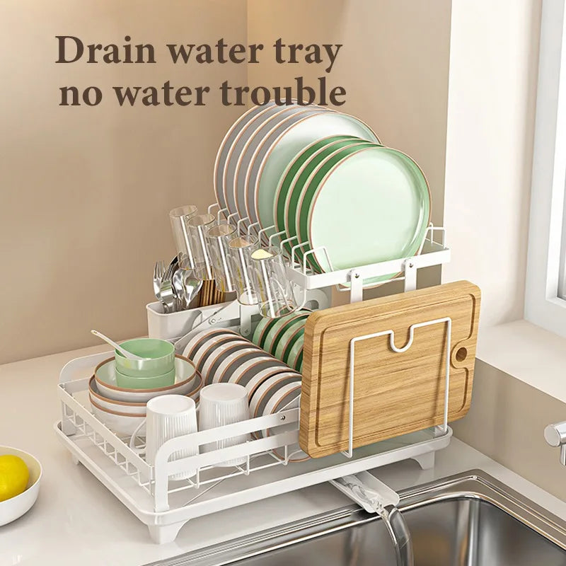 2 Tier Dish Drying Rack with Automatic Drainer