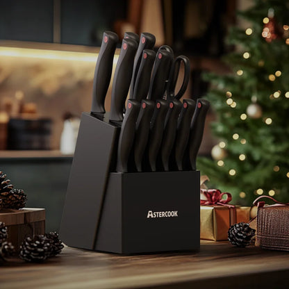 15 pc Knife Set with Sharpener Block