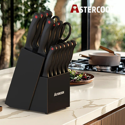 15 pc Knife Set with Sharpener Block