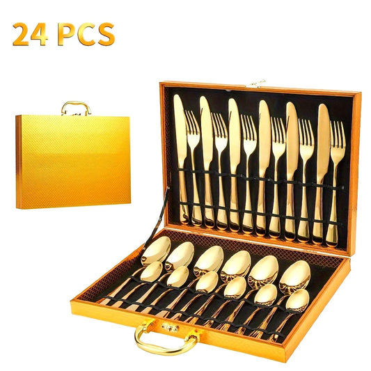 24pcs Stainless Steel Flatware Set w/Case