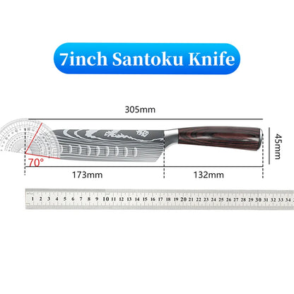 7 Inch Santoku Knife Laser Damascus Stainless Steel