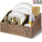 Wooden Paper Plate Dispenser Utensil Caddy