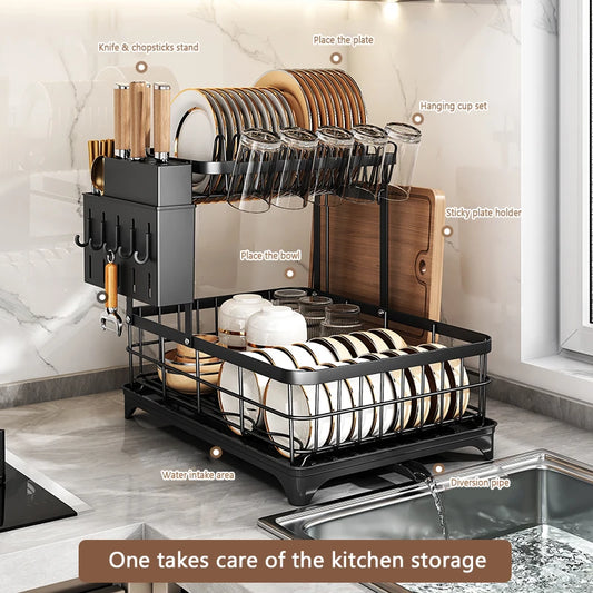2 Tier Space-Saving Kitchen Dish Drying Rack