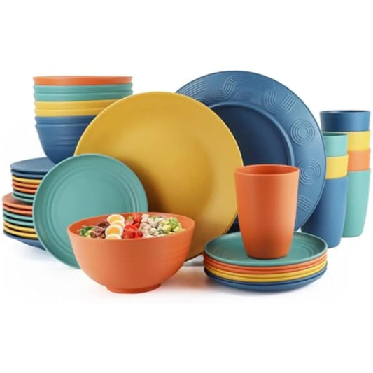 40-Piece Kitchen Plastic Wheat Straw Dinnerware Set For 8