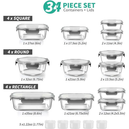 34pcs Food Storage Containers w/Lids