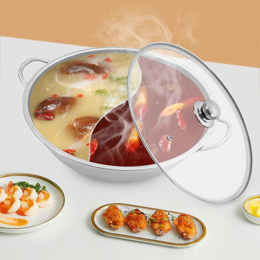 34cm Double Split Stainless Steel Hot Pot With Cover