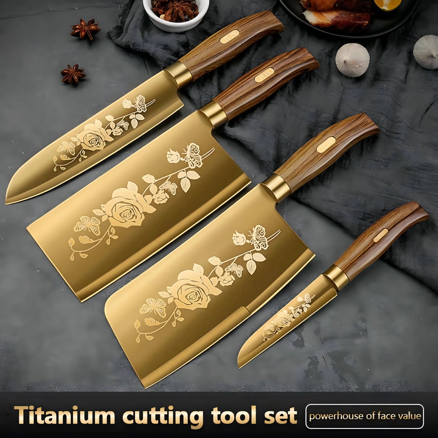 4-Piece Titanium-Coated Kitchen Knife Set