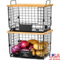 2 Set Stackable Wire Basket with Bamboo Top
