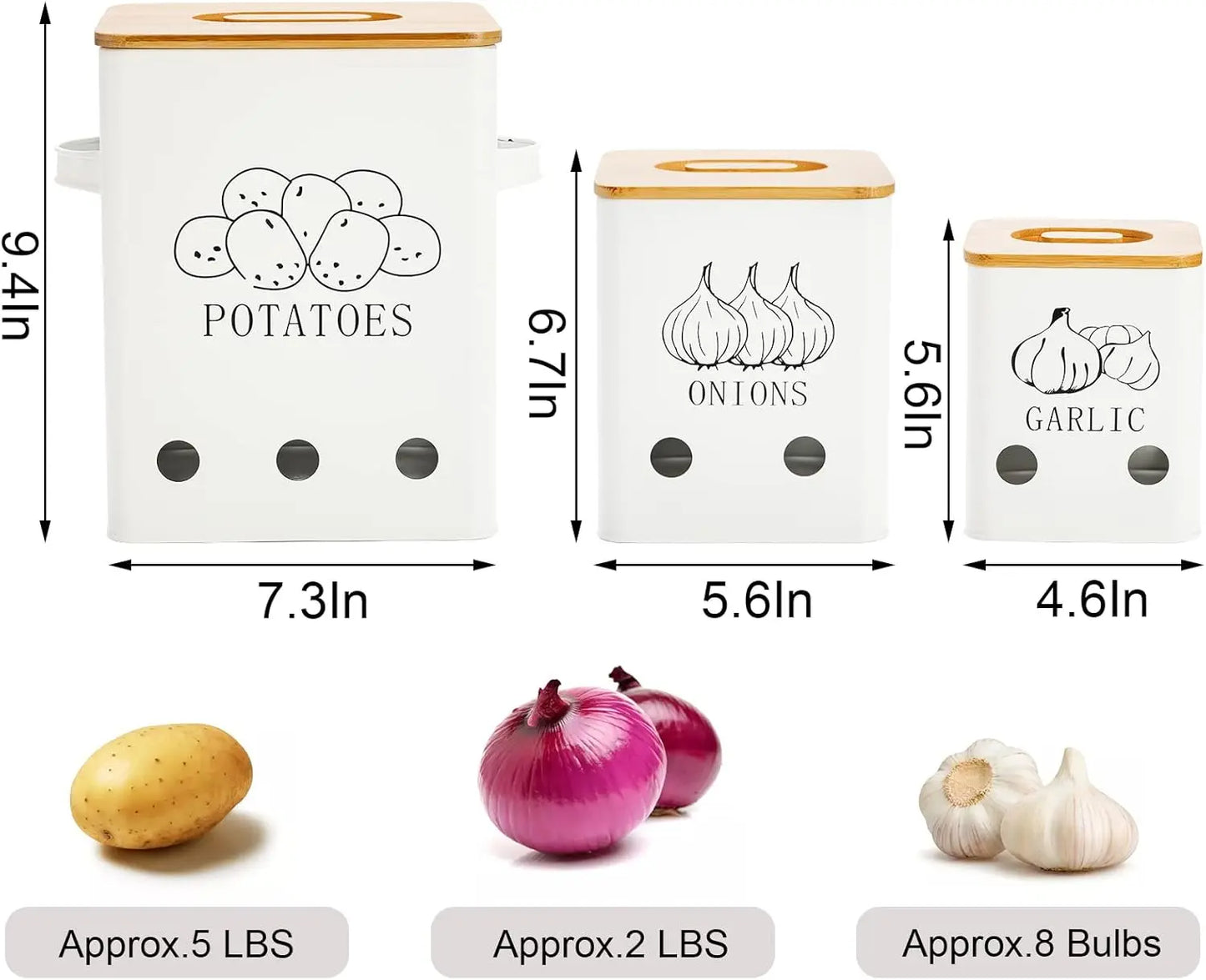 Metal Onion Garlic Potato Jars Set