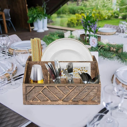 Wooden Paper Plate Dispenser Utensil Caddy